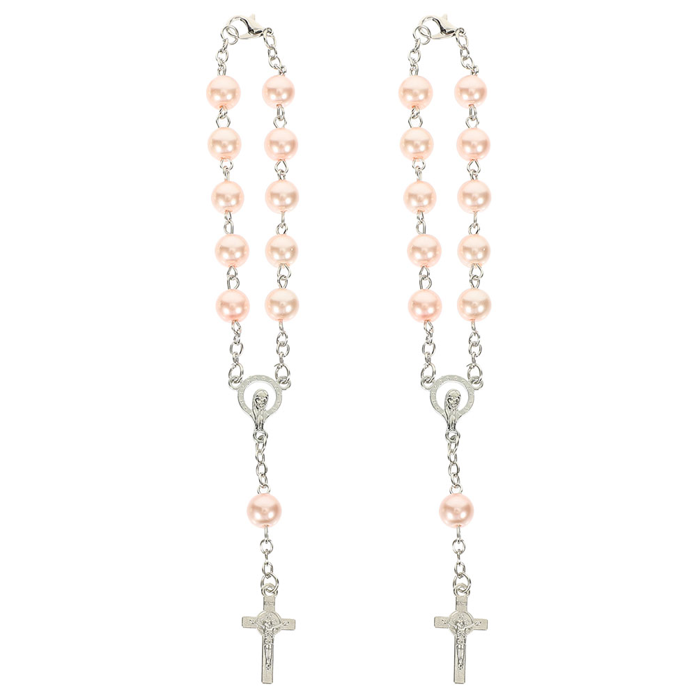 Car Accessories Mirror Hanging - 2Pcs Car Rosary Cross Pendant Red