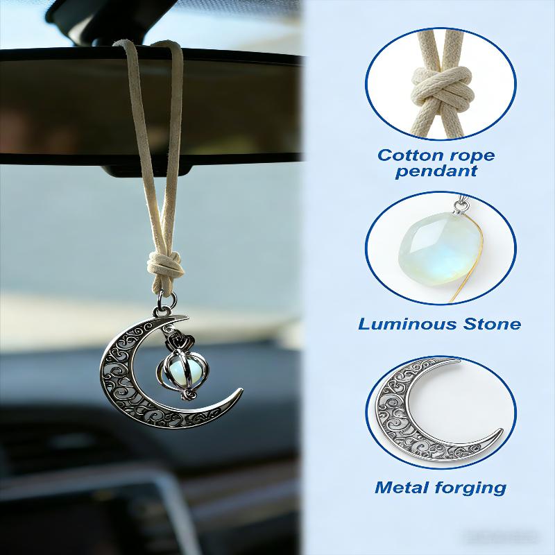 Car Accessories Mirror Hanging - Luminous Hollow Crescent Moon Car Pendant