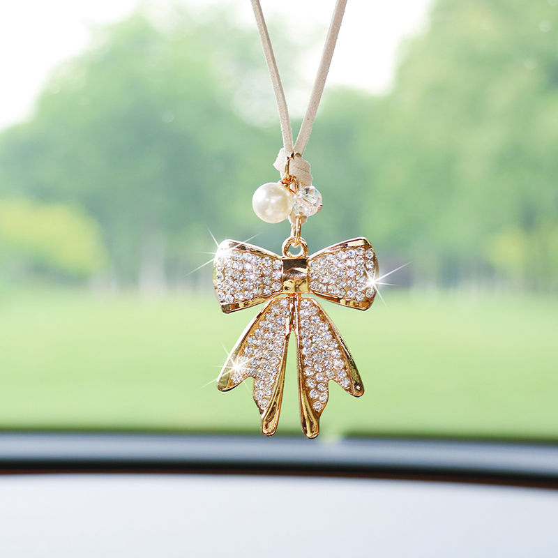 Car Accessories Mirror Hanging - Fashion Diamond-Encrusted Bowtie Car Rearview Mirror